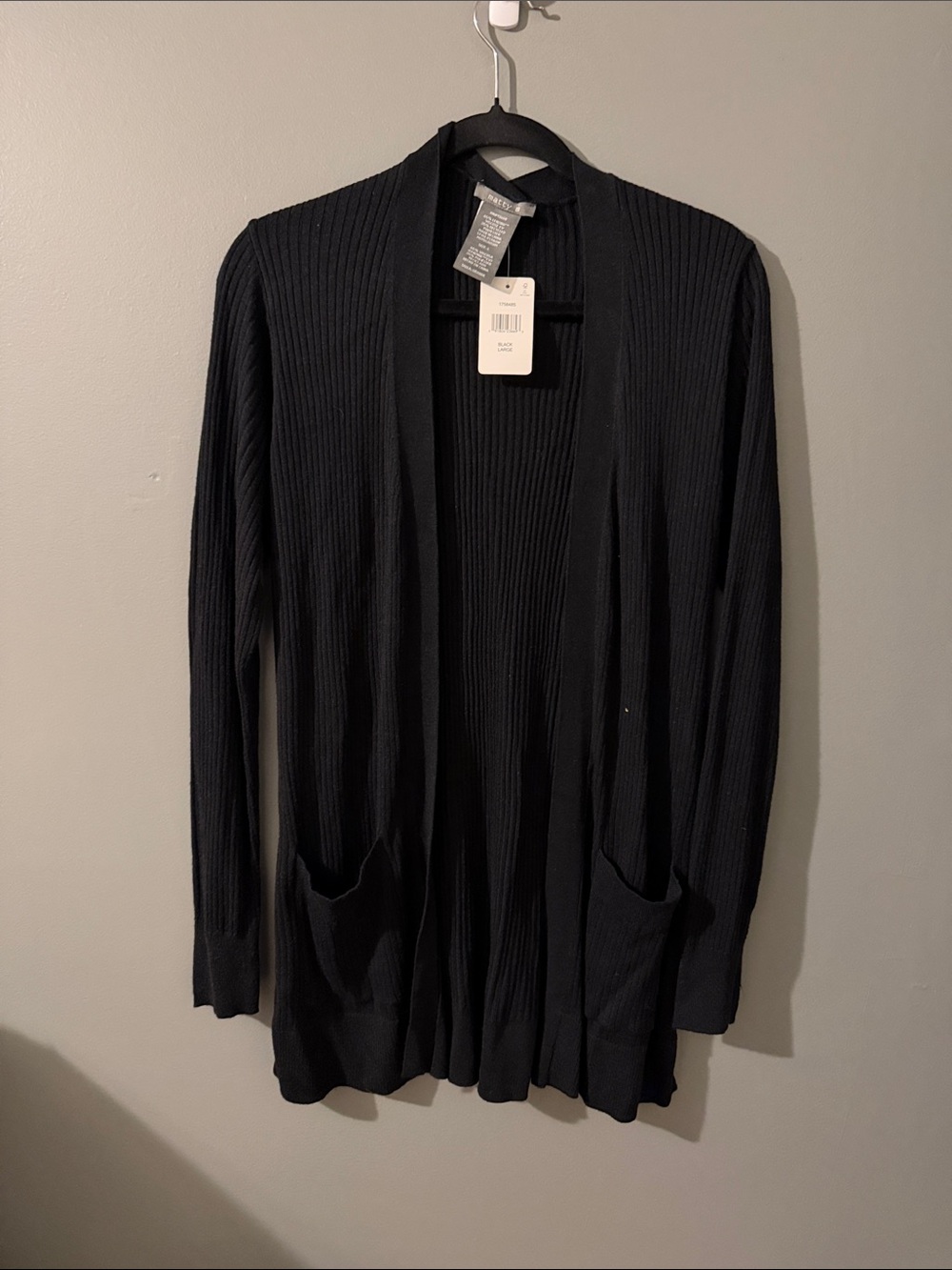 Black Open-Front Ribbed Women's Cardigan Sweater